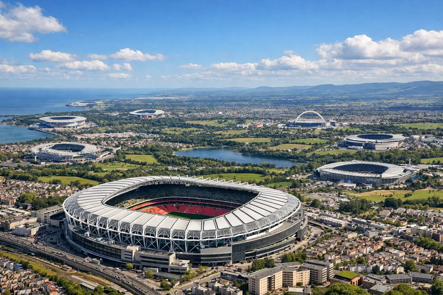 Übersicht der neun EM 2028 Stadien in England, Schottland, Wales und Irland